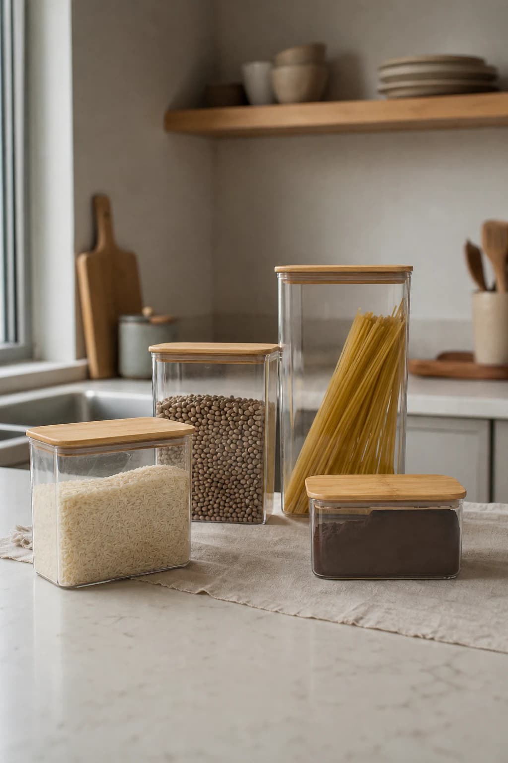 Kit Hermético com Tampa de Bambu — 4 Peças